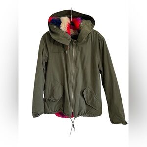 Belle Vere Green Hooded Jacket with Colorful fur Lining
